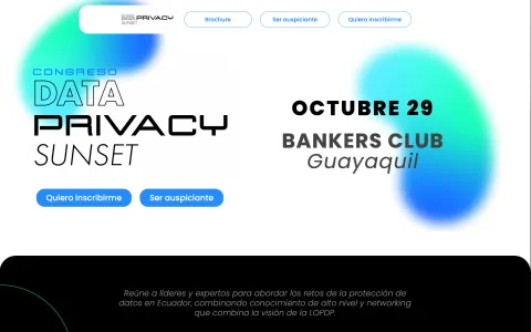 Screenshot of the Data Privacy Sunset conference website in Guayaquil, with the schedule and registration