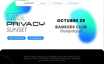 Screenshot of the Data Privacy Sunset conference website in Guayaquil, with the schedule and registration